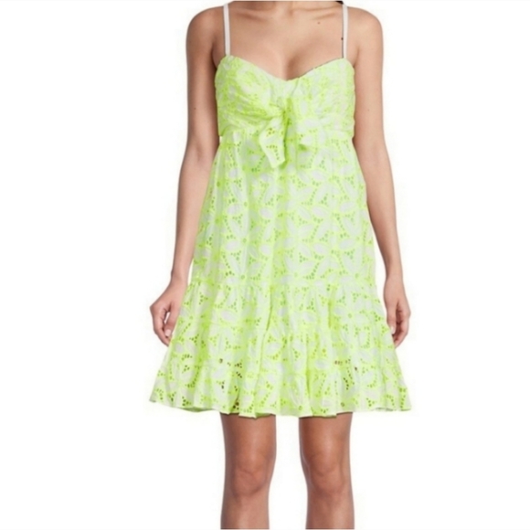 Lilly Pulitzer Briana Eyelet Neon Green Fit Flare Dress 4 - Picture 1 of 8